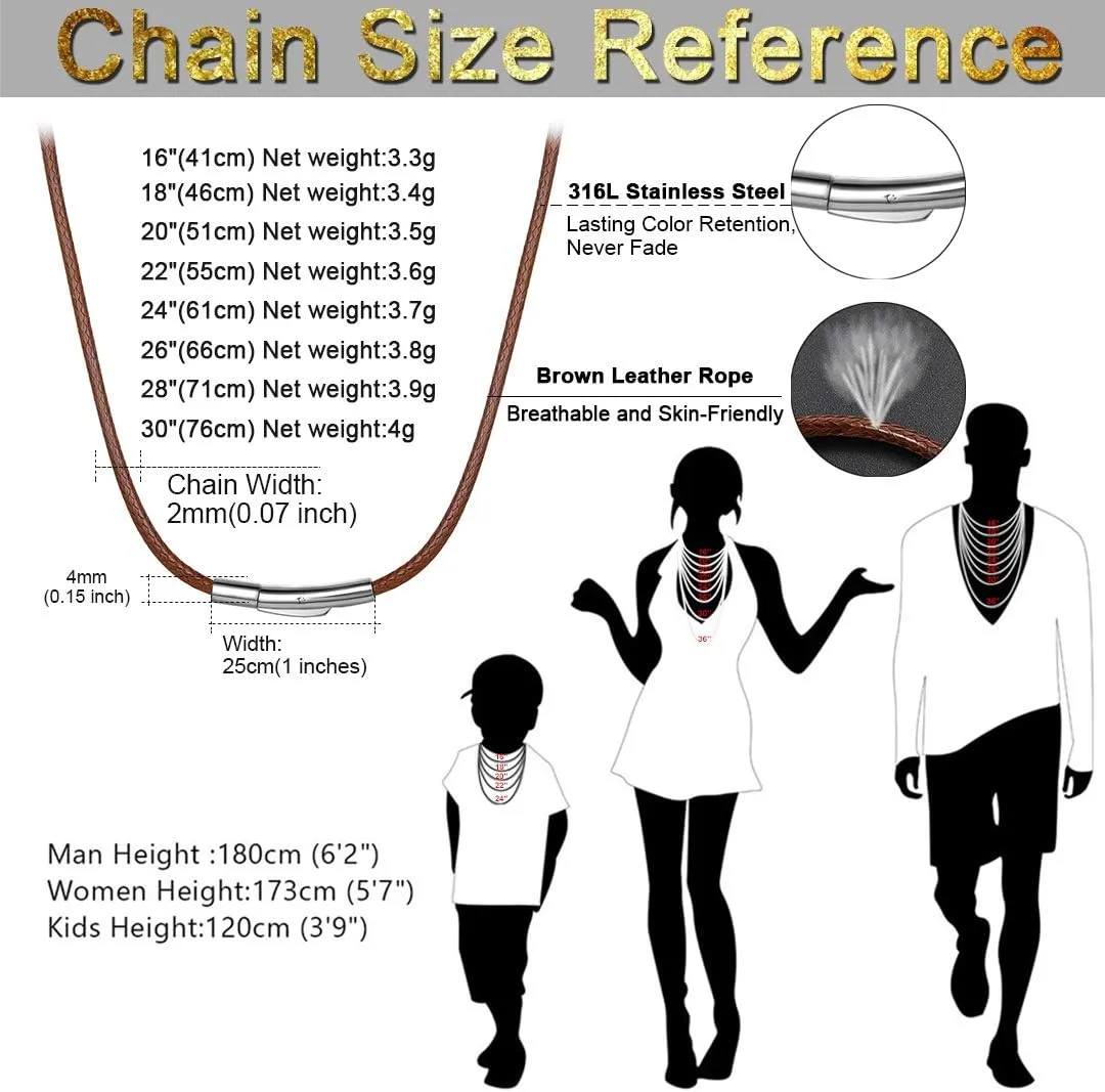 ChainsHouse Waterproof Braided Leather Cord Chain Necklace, Men Women DIY Woven Wax Rope Chain for Pendant, Customize Available, 2/3mm Width, 16" 18" 20" 22" 24" 26" 28" 30" Length(with Gift Box)