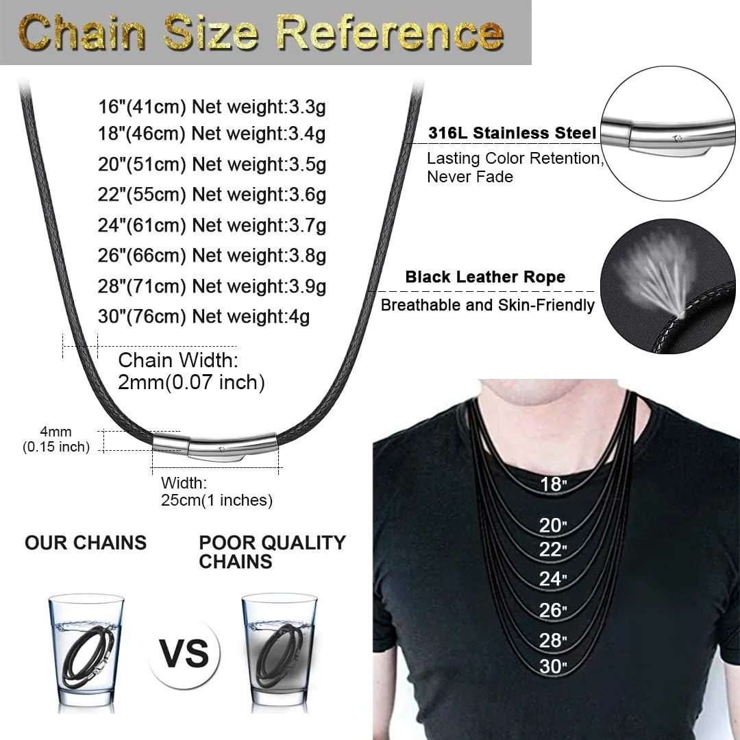 ChainsHouse Waterproof Braided Leather Cord Chain Necklace, Men Women DIY Woven Wax Rope Chain for Pendant, Customize Available, 2/3mm Width, 16" 18" 20" 22" 24" 26" 28" 30" Length(with Gift Box)