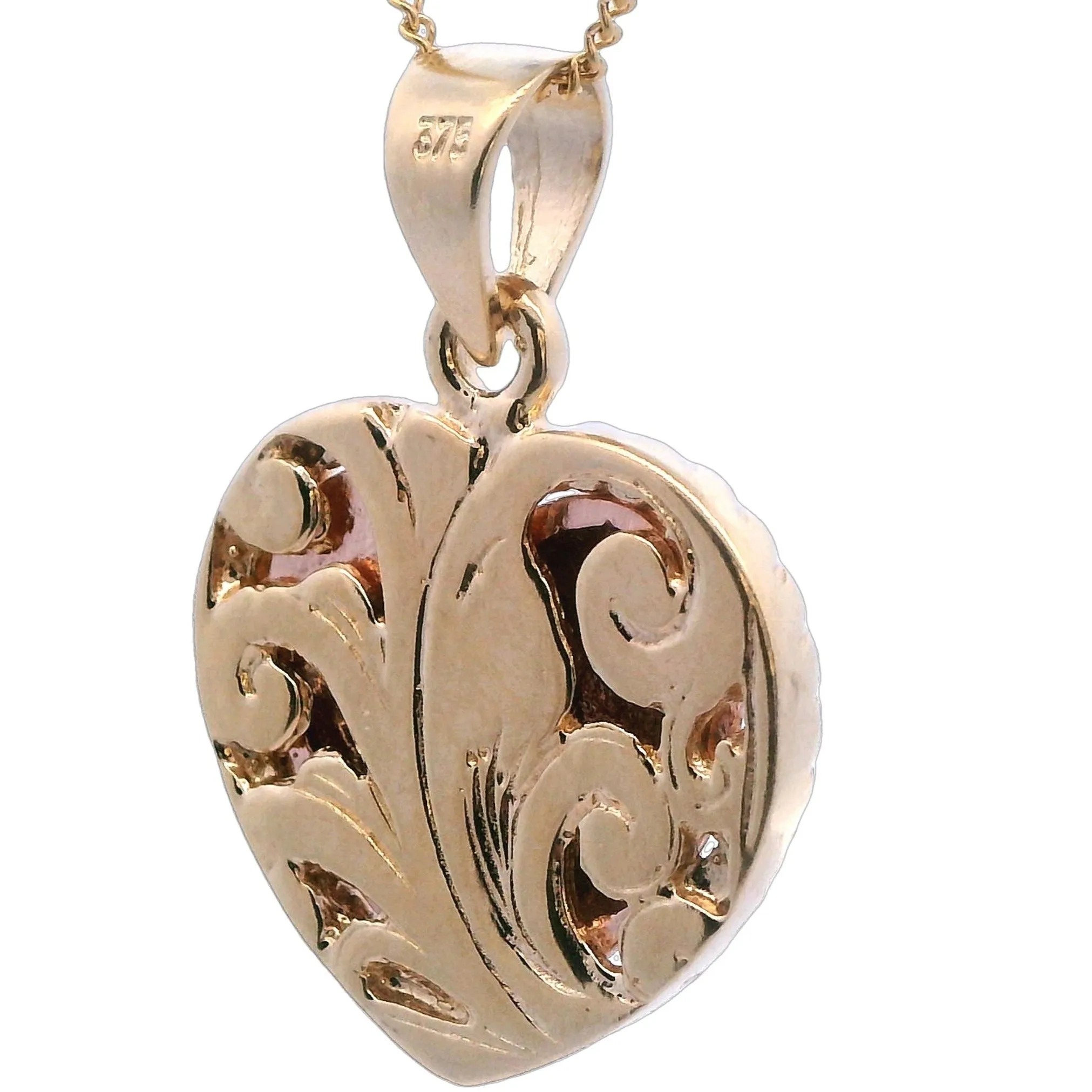Cherished Memories Await - Exquisite 9ct Yellow Gold Puff Heart Pendant
