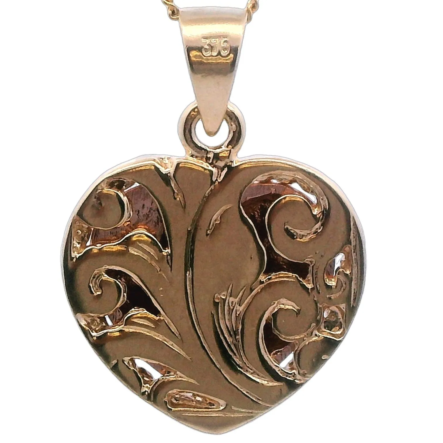 Cherished Memories Await - Exquisite 9ct Yellow Gold Puff Heart Pendant