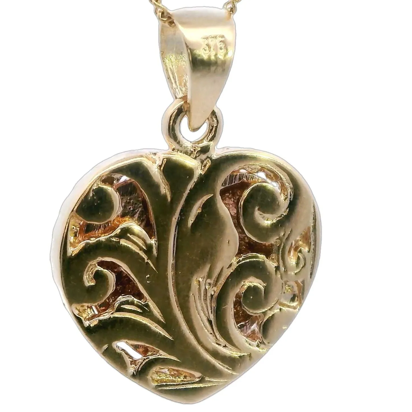 Cherished Memories Await - Exquisite 9ct Yellow Gold Puff Heart Pendant