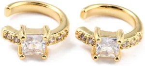Cheriswelry 5Pair Brass Micro Pave Clear Cubic Zirconia Ear Cuffs Real 18K Gold Plated CZ Stone Cuff Earrings No Piercing Ear Cuffs Clip On Cartilage 13x2.5mm for Women