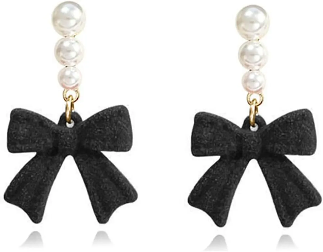 Christmas Bow Earrings for Women Trendy Pearl Red Ribbon Bow Stud Earrings Wedding Party Daily Jewelry Accessory