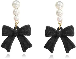 Christmas Bow Earrings for Women Trendy Pearl Red Ribbon Bow Stud Earrings Wedding Party Daily Jewelry Accessory