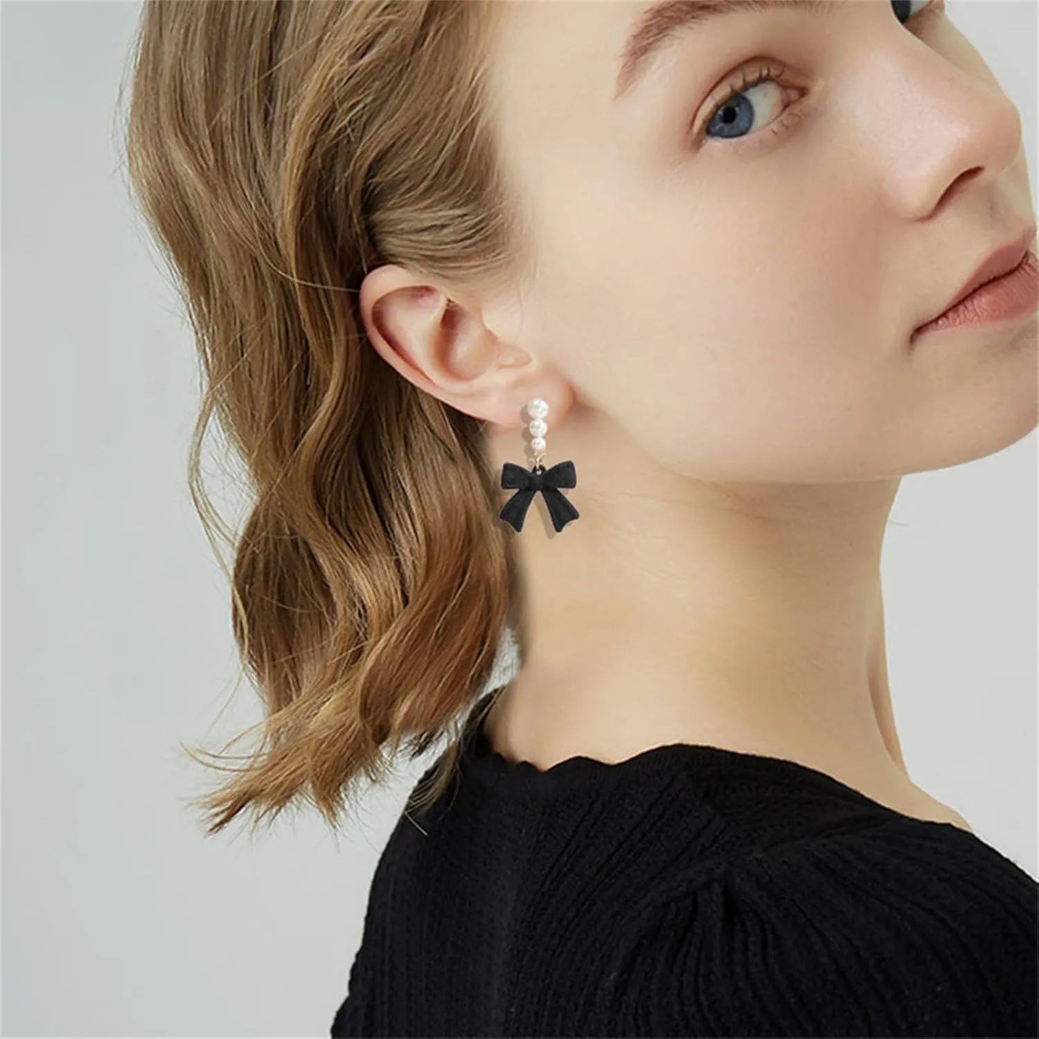Christmas Bow Earrings for Women Trendy Pearl Red Ribbon Bow Stud Earrings Wedding Party Daily Jewelry Accessory