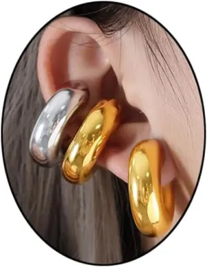 Chunky Gold Ear Cuff Earrings for Women 18K Gold Chunky Huggie Hoop Earrings Non Piercing Wrap Cuff Clip On Earrings C-shaped Cartilage Hoop Earrings Dainty Jewelry Gifts