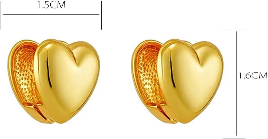Chunky Gold Heart Studs Earrings for Women,18k Gold Plated Heart Shaped Lover Earring Hypoallergenic Trendy Jewelry for Women
