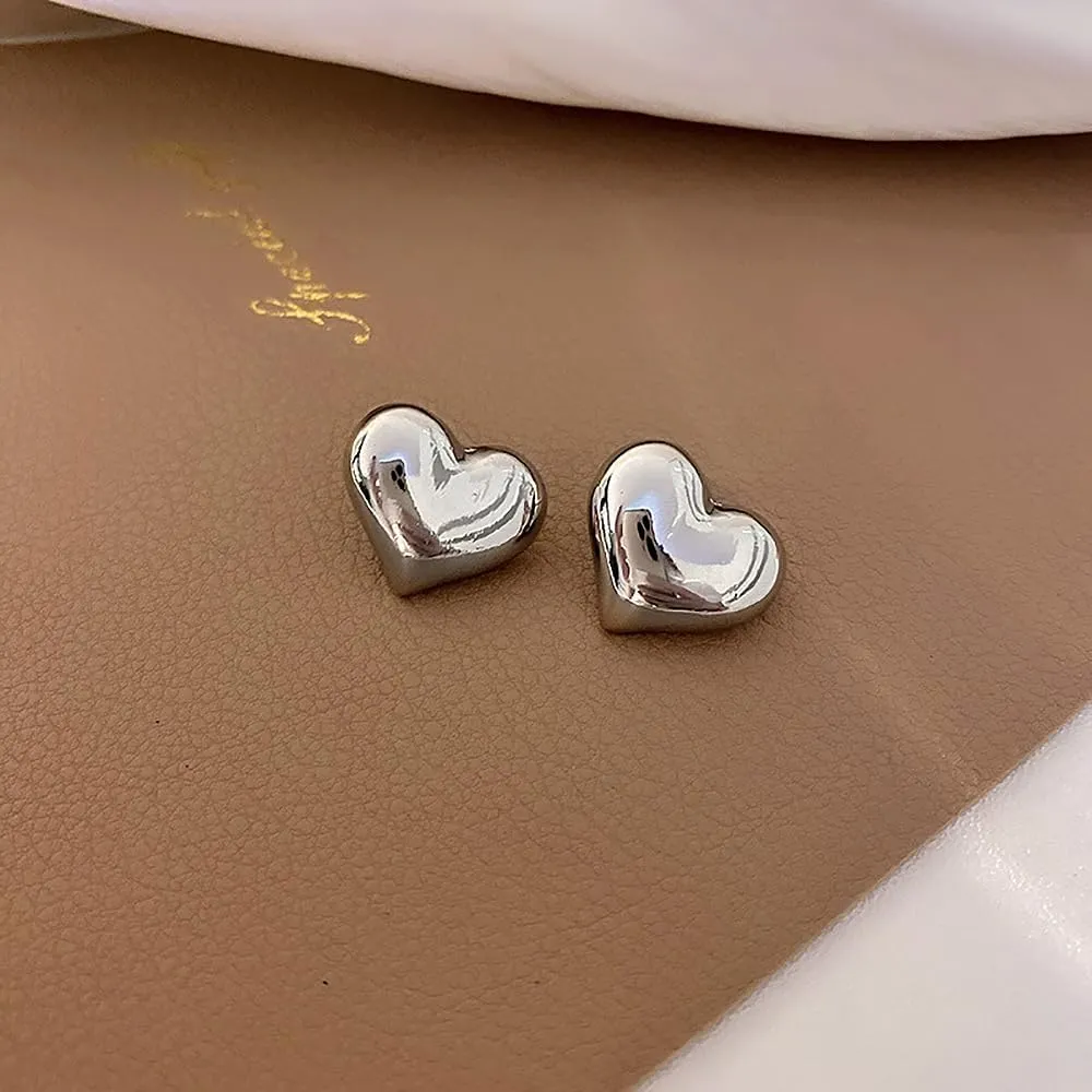 Chunky Gold Heart Studs Earrings for Women,18k Gold Plated Heart Shaped Lover Earring Hypoallergenic Trendy Jewelry for Women