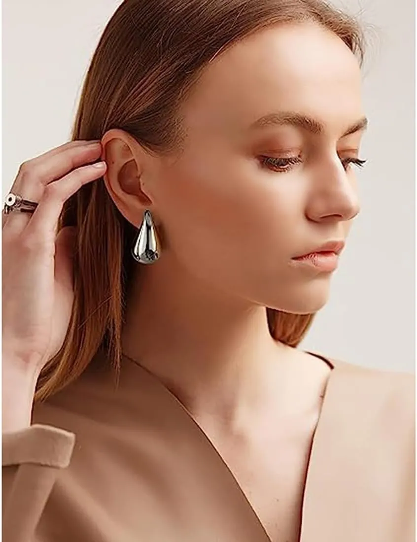 Chunky Gold Hoop Earrings for Women, Earring Dupes for Big Lightweight Teardrop Waterdrop with 18 K Gold Plated Statement Trendy Jewelry Gifts, Hypoallergenic Tear Drop Earrings