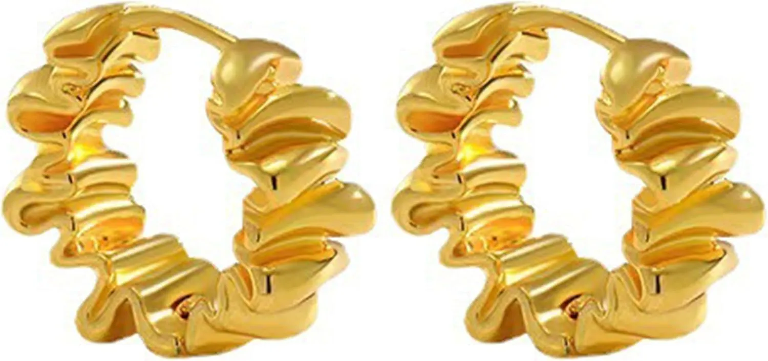 Chunky Hoop Earrings for Women Trendy 14k Gold Plated Irregular Hoop Earrings Twisted Hoop Earrings Lightweight Geometric Statement Earrings Fashion Gold Jewelry Gift