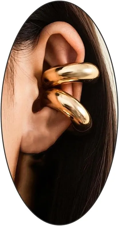 Chunky Non Piercings Ear Cuff Huggie Earrings for Women,14K Gold Cartilage Wrap Cuff Hoop Earrings for Prom Party,Clip On Earrings Jewelry Gifts