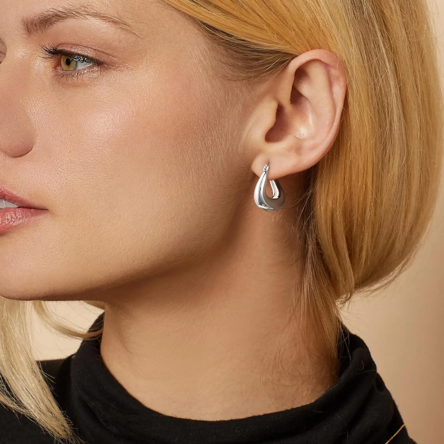 Chunky Silver Earrings for Women: Statement Silver Huggie Hoop Earrings Hypoallergenic Lightweight Dangle Earrings for Women Thick Sterling Silver Post Hoop Earrings Everyday Jewelry for Women