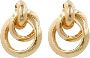 Circle Earrings for Women, Round Double Circle Earrings, Double Hoop Earrings Hypoallergenic, Twisted Earrings Studs, Chunky Gold Drop Hoop Earrings