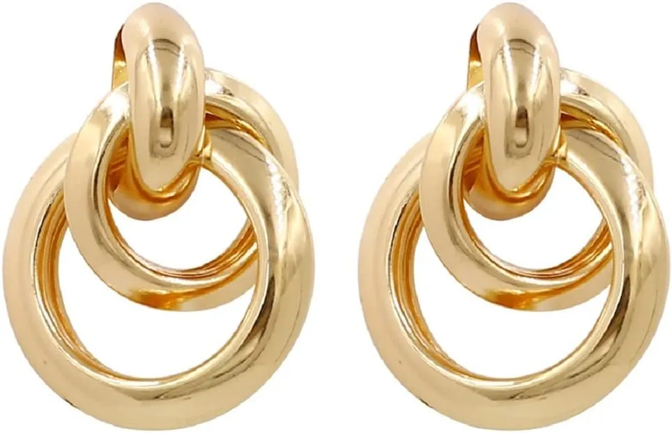 Circle Earrings for Women, Round Double Circle Earrings, Double Hoop Earrings Hypoallergenic, Twisted Earrings Studs, Chunky Gold Drop Hoop Earrings