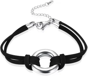 Circle Of Life Cremation Jewelry Black Genuine Leather Memorial Urn Bracelet For Ashes Of Loved One Keepsake Holder For Women Men