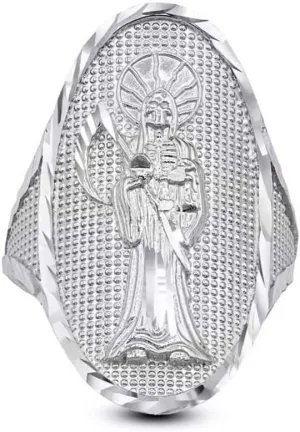 Claddagh Gold Grim Reaper .925 Sterling Silver Nuestra Seora de la Santa Muerte Our Lady of the Holy Death Oval Statement Ring