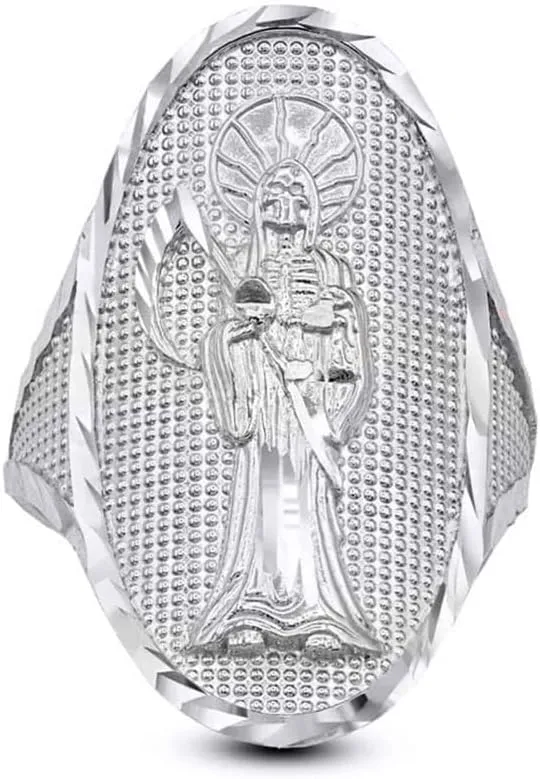 Claddagh Gold Grim Reaper .925 Sterling Silver Nuestra Seora de la Santa Muerte Our Lady of the Holy Death Oval Statement Ring