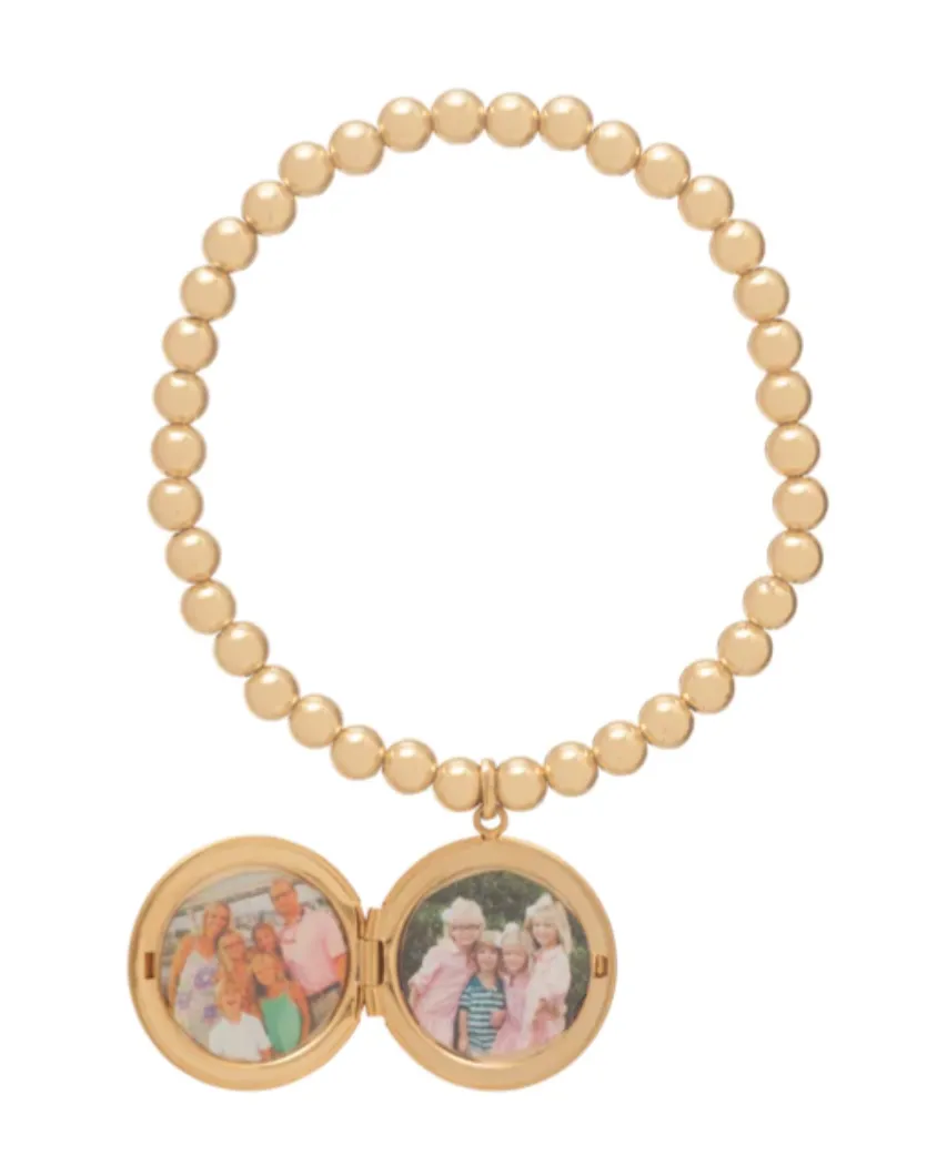 classic gold 3mm bead bracelet - cherish small gold locket