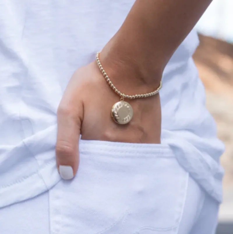 classic gold 3mm bead bracelet - cherish small gold locket