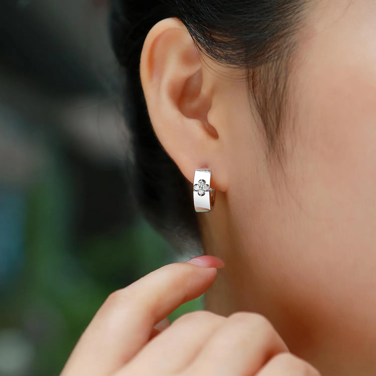 Clover Hoop Earrings for Women Gifts Nickel Free with Premium Moissanite (D Color VVS1 Clarity 3EX Cut) S925 Sterling Silver 18K Gold Plated Stack Non Tarnish