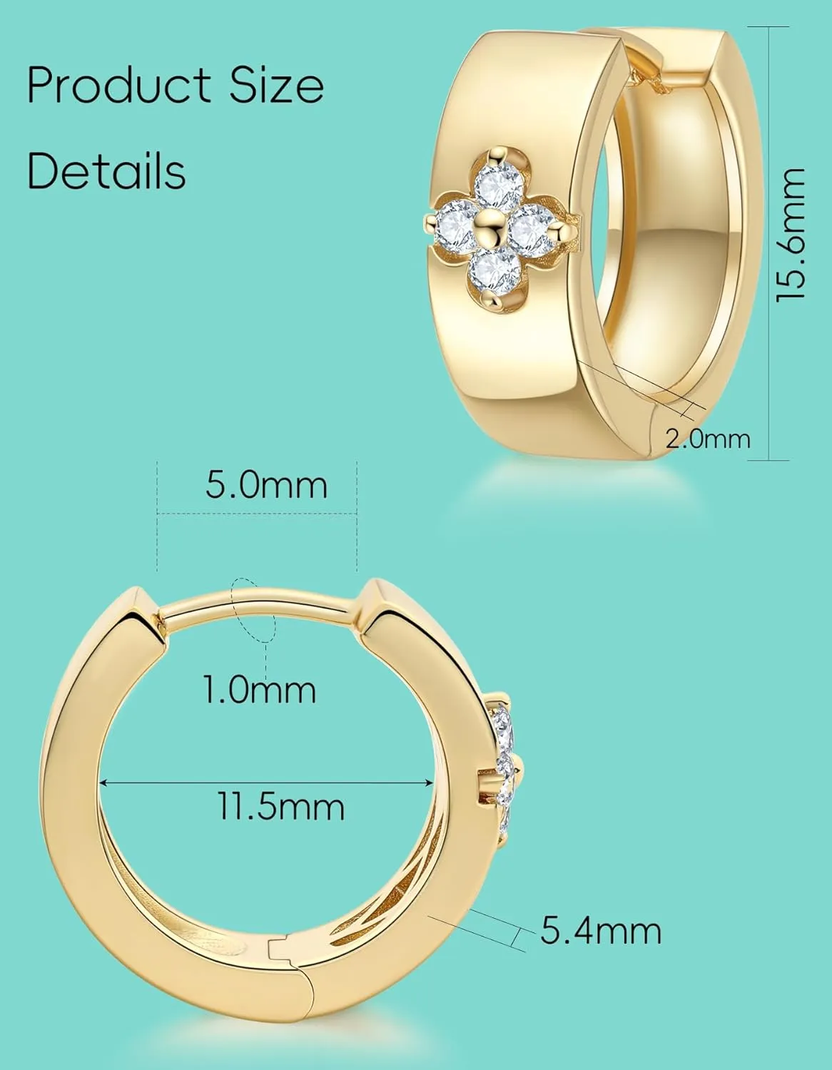 Clover Hoop Earrings for Women Gifts Nickel Free with Premium Moissanite (D Color VVS1 Clarity 3EX Cut) S925 Sterling Silver 18K Gold Plated Stack Non Tarnish
