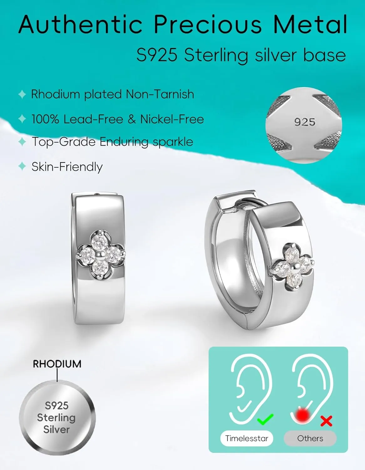 Clover Hoop Earrings for Women Gifts Nickel Free with Premium Moissanite (D Color VVS1 Clarity 3EX Cut) S925 Sterling Silver 18K Gold Plated Stack Non Tarnish