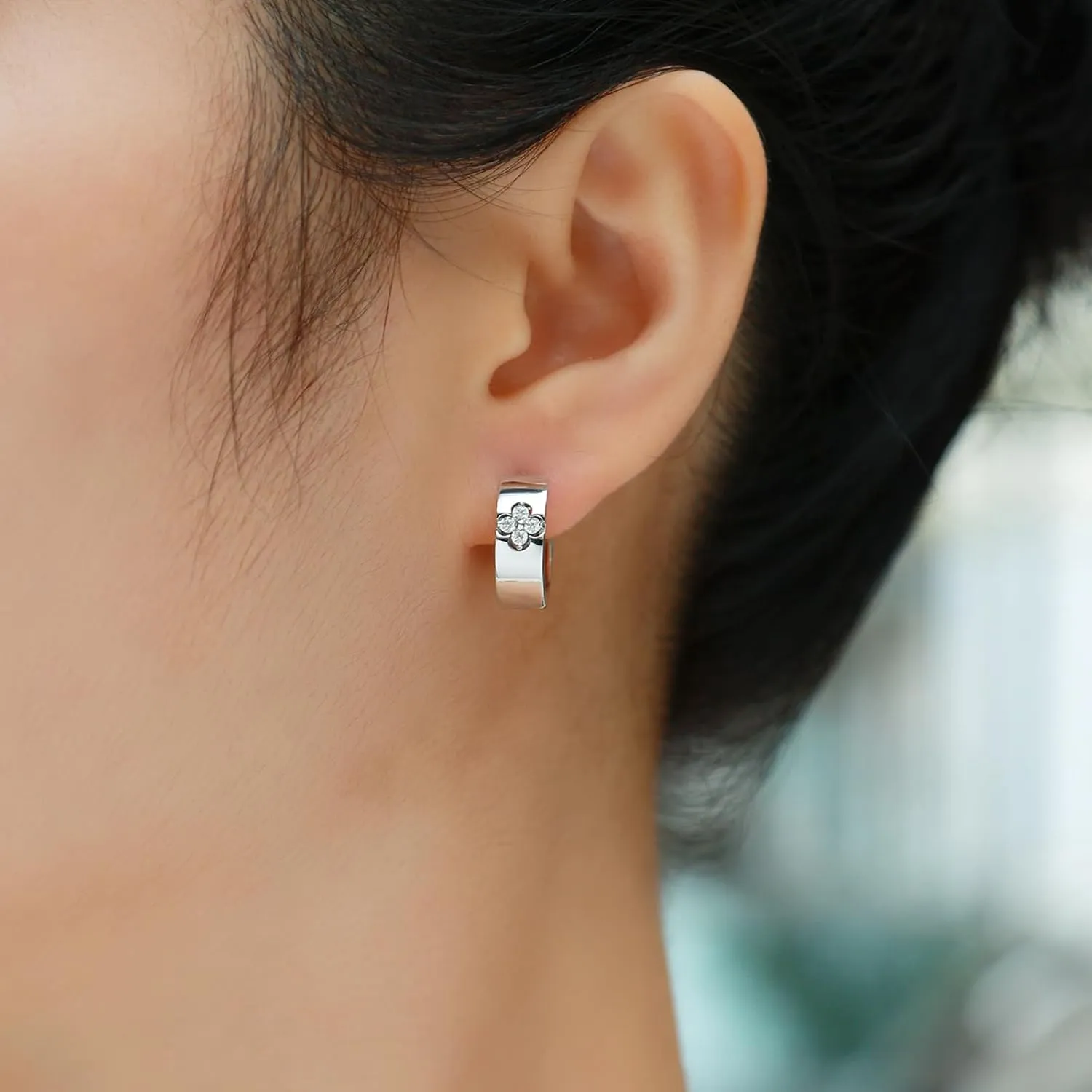Clover Hoop Earrings for Women Gifts Nickel Free with Premium Moissanite (D Color VVS1 Clarity 3EX Cut) S925 Sterling Silver 18K Gold Plated Stack Non Tarnish
