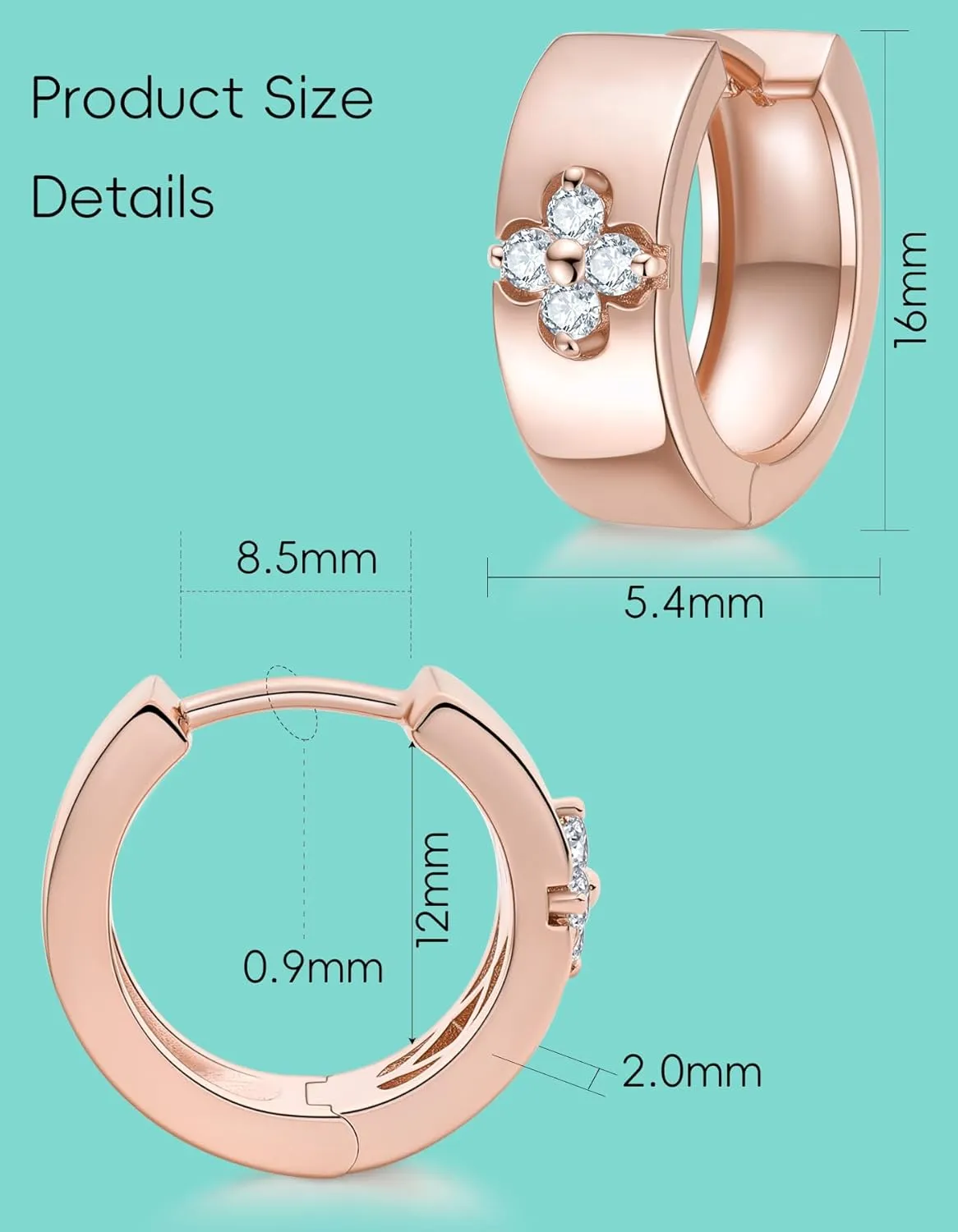 Clover Hoop Earrings for Women Gifts Nickel Free with Premium Moissanite (D Color VVS1 Clarity 3EX Cut) S925 Sterling Silver 18K Gold Plated Stack Non Tarnish