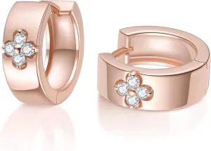 Clover Hoop Earrings for Women Gifts Nickel Free with Premium Moissanite (D Color VVS1 Clarity 3EX Cut) S925 Sterling Silver 18K Gold Plated Stack Non Tarnish