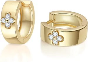 Clover Hoop Earrings for Women Gifts Nickel Free with Premium Moissanite (D Color VVS1 Clarity 3EX Cut) S925 Sterling Silver 18K Gold Plated Stack Non Tarnish