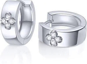 Clover Hoop Earrings for Women Gifts Nickel Free with Premium Moissanite (D Color VVS1 Clarity 3EX Cut) S925 Sterling Silver 18K Gold Plated Stack Non Tarnish