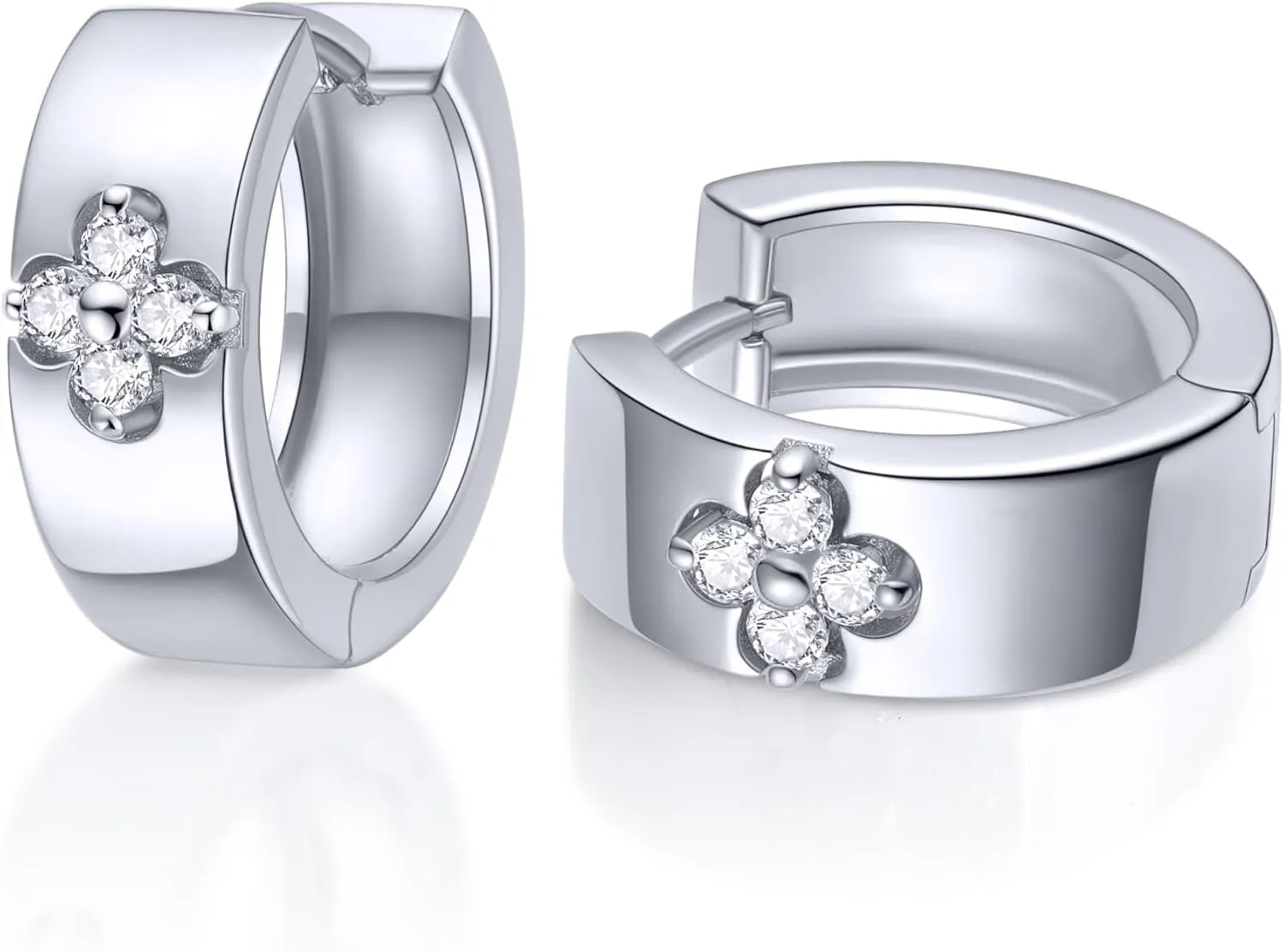 Clover Hoop Earrings for Women Gifts Nickel Free with Premium Moissanite (D Color VVS1 Clarity 3EX Cut) S925 Sterling Silver 18K Gold Plated Stack Non Tarnish