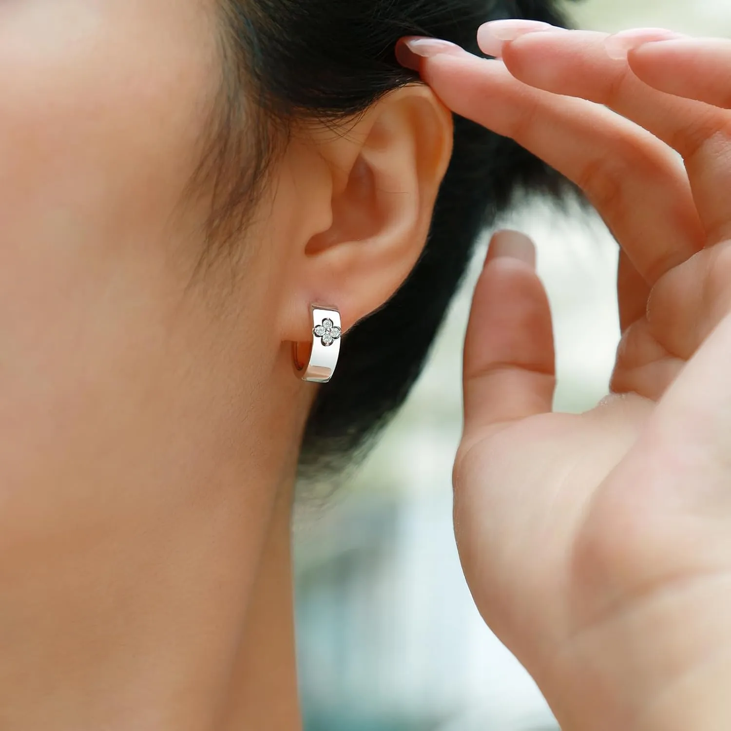 Clover Hoop Earrings for Women Gifts Nickel Free with Premium Moissanite (D Color VVS1 Clarity 3EX Cut) S925 Sterling Silver 18K Gold Plated Stack Non Tarnish