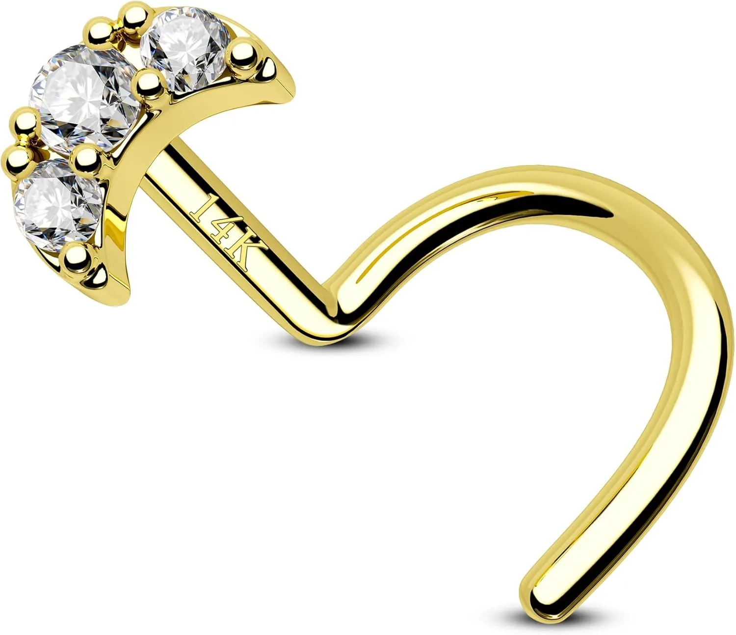 CM Crareesi Mania 14K Gold Nose Ring Moon Nose Piercing Stud 20G Nose Rings Studs 14K Solid Yellow Gold Nose Ring Studs