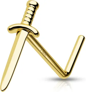 CM Crareesi Mania 14K Gold Nose Rings Dagger Nose Ring for Women 20Gauge Nose Piercing Jewelry L-Bend Nose Studs Solid Yellow Gold Nose Ring Studs