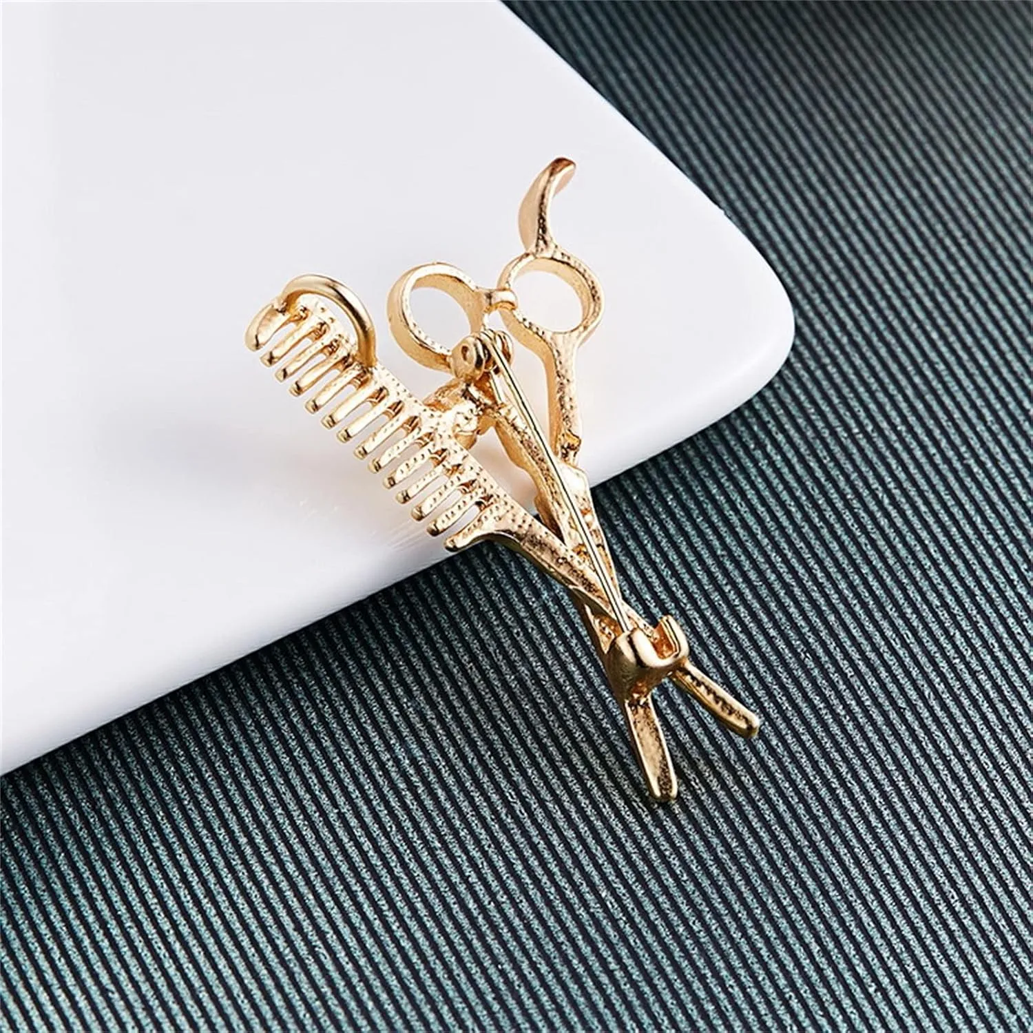 coadipress Crystal Comb Scissors Brooch Pin for Women Men Unique Gold Silver Barber Tools Salon Hairdresser Corsage Collar Pin Gifts Jewelry