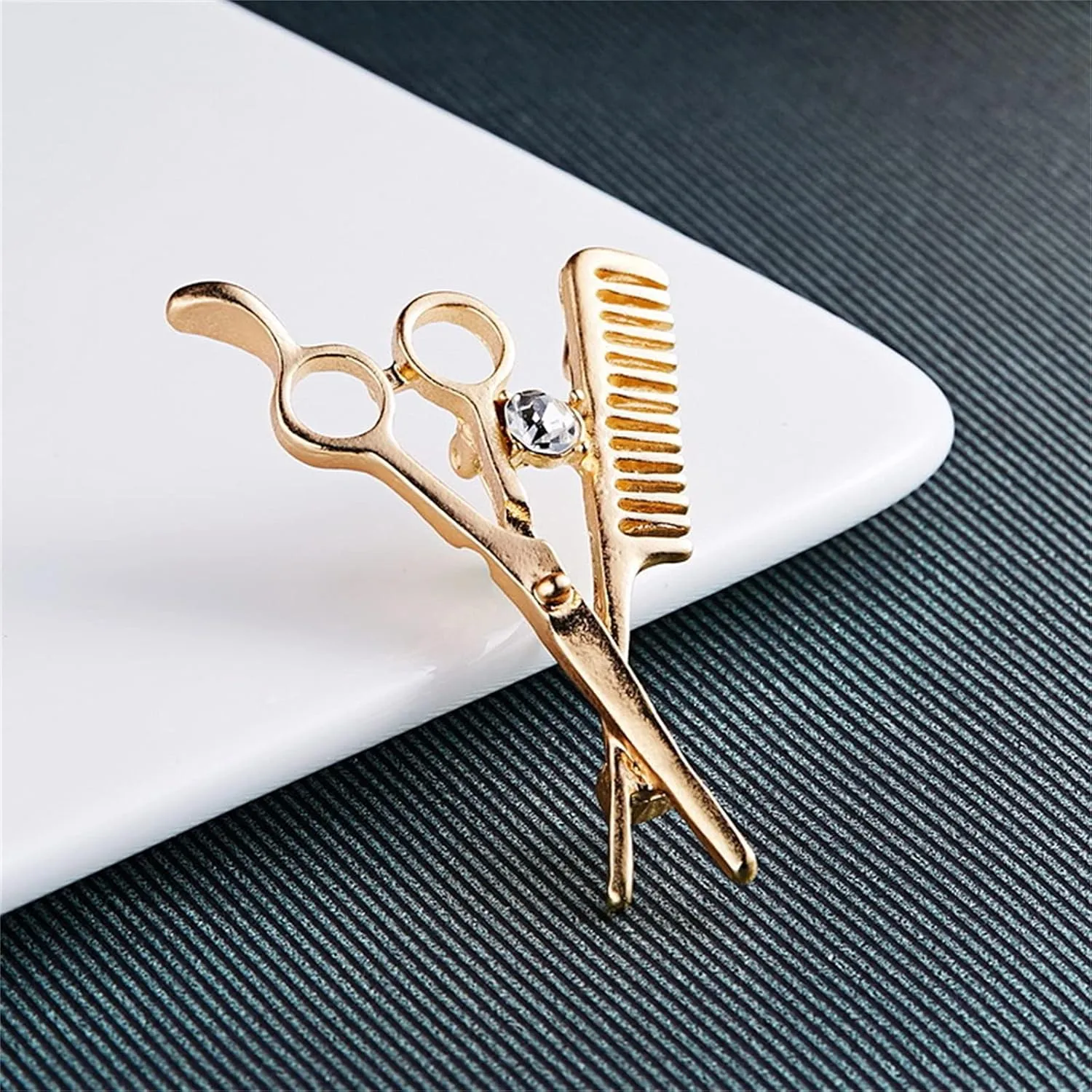 coadipress Crystal Comb Scissors Brooch Pin for Women Men Unique Gold Silver Barber Tools Salon Hairdresser Corsage Collar Pin Gifts Jewelry