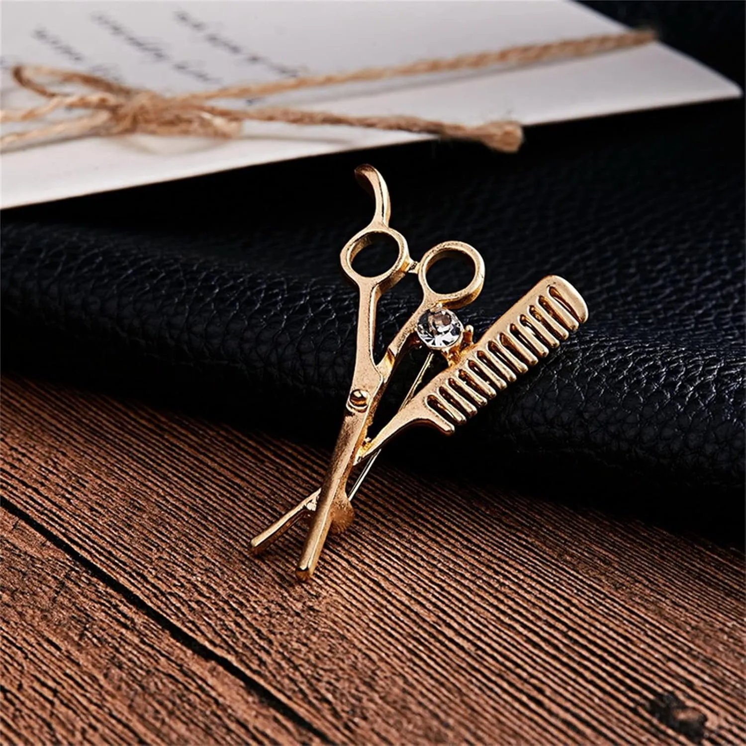coadipress Crystal Comb Scissors Brooch Pin for Women Men Unique Gold Silver Barber Tools Salon Hairdresser Corsage Collar Pin Gifts Jewelry