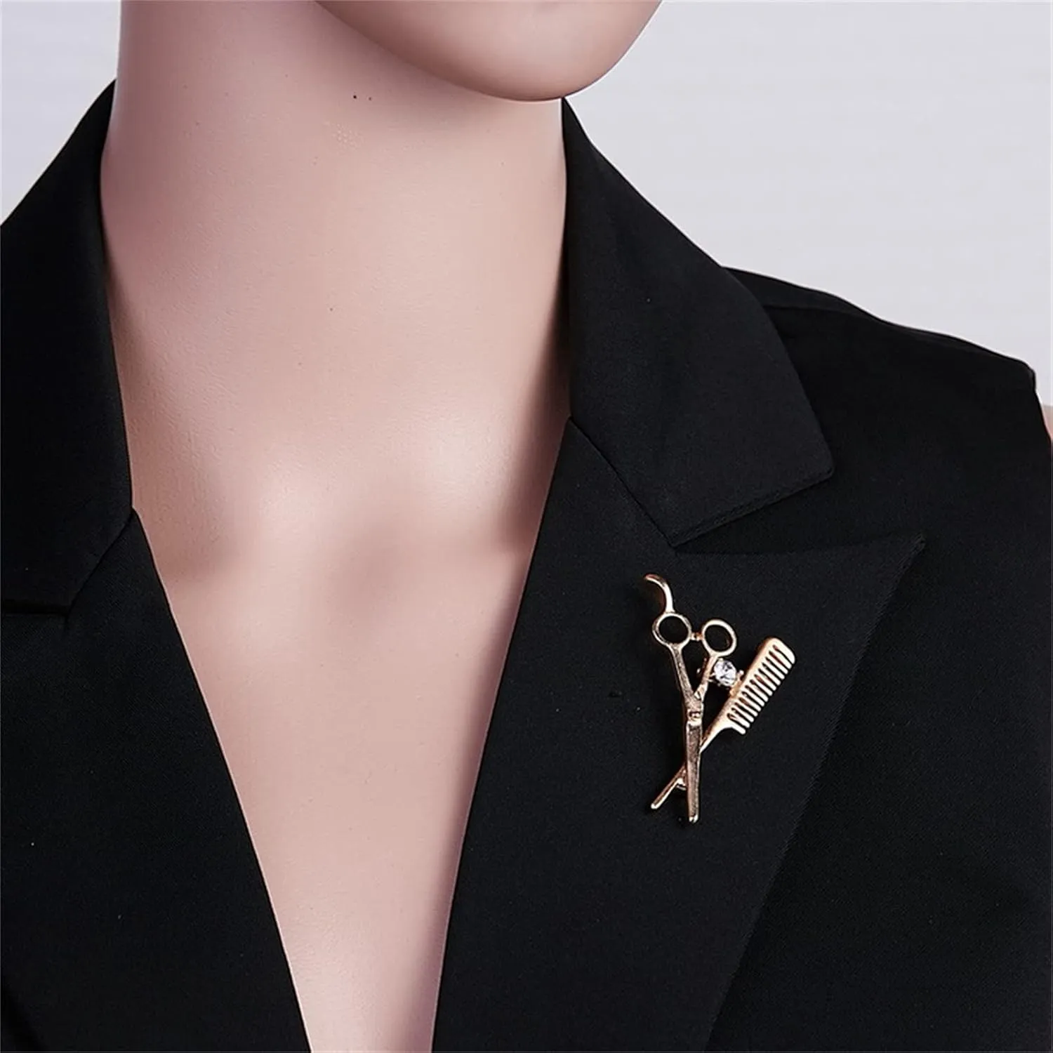 coadipress Crystal Comb Scissors Brooch Pin for Women Men Unique Gold Silver Barber Tools Salon Hairdresser Corsage Collar Pin Gifts Jewelry
