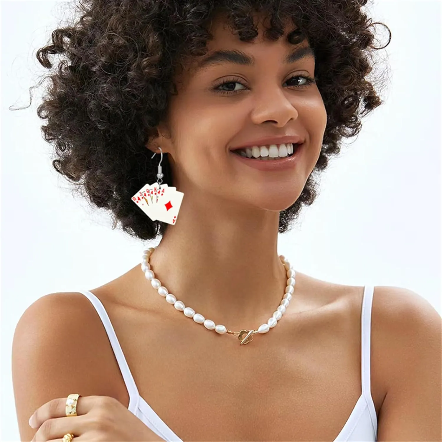 coadipress Playing Card Pattern Earrings for Women Unique Funny Poker Hearts Spades A Ace Playing Cards Dangle Drop Earrings Creative Poker Earrings Gambling Casino Personalized Jewelry Gift