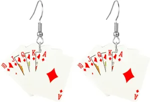 coadipress Playing Card Pattern Earrings for Women Unique Funny Poker Hearts Spades A Ace Playing Cards Dangle Drop Earrings Creative Poker Earrings Gambling Casino Personalized Jewelry Gift