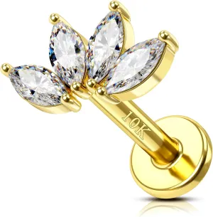 COCHARM 10K Gold Flower Helix/Cartilage Earring Stud 16g Flat Back Yellow Gold Cartilage Piercing Jewelry Real Gold Conch Stud Earring Hypoallergenic for Sensitive Ears