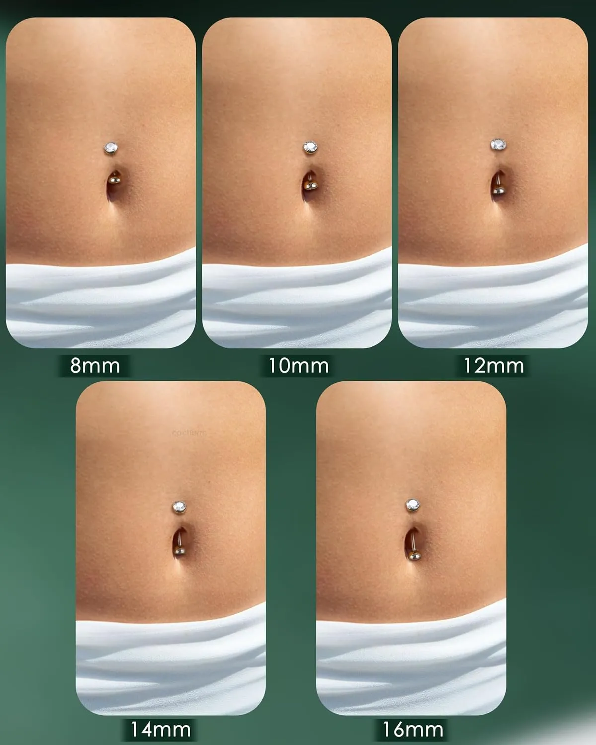 COCHARM Titanium Belly Button Ring 14G Clear CZ Belly Button Piercing Internally Thread Belly Navel Rings for Women