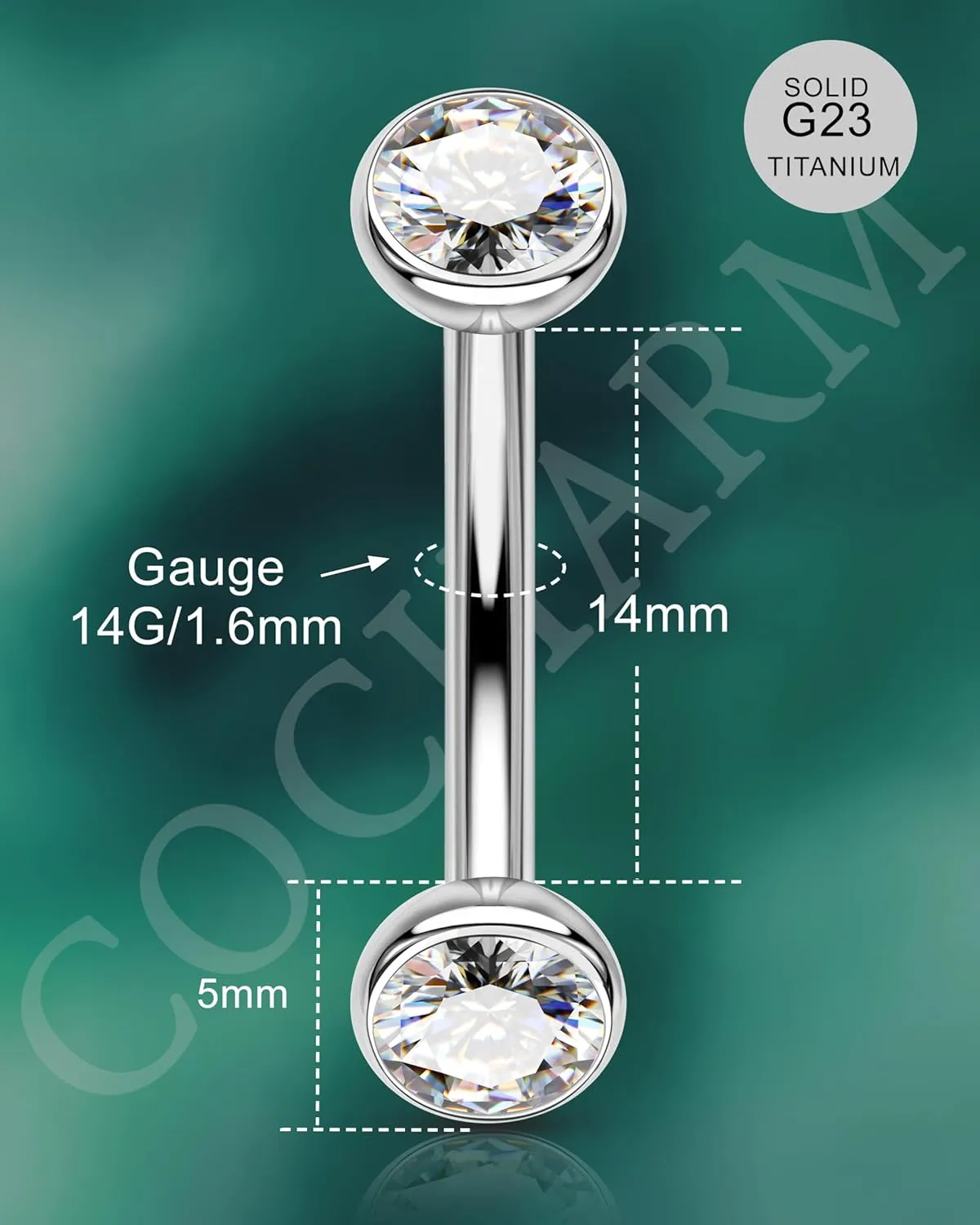 COCHARM Titanium Belly Button Ring 14G Clear CZ Belly Button Piercing Internally Thread Belly Navel Rings for Women