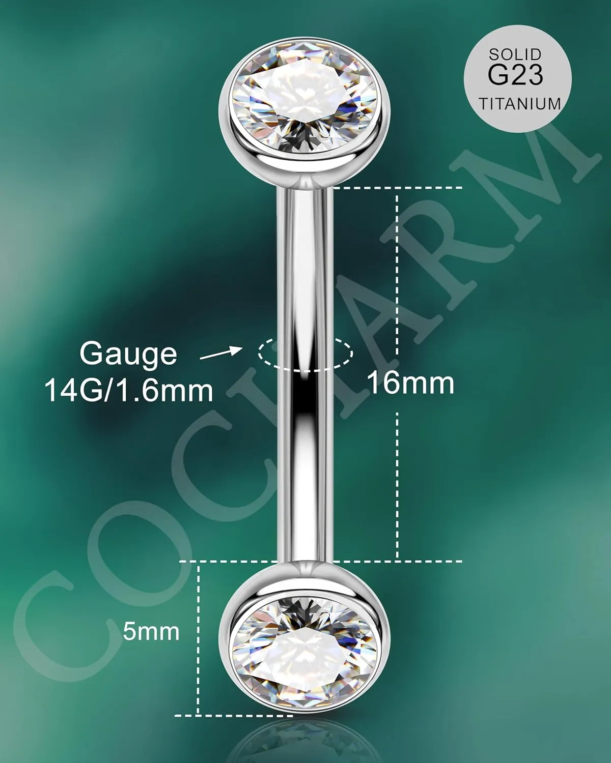 COCHARM Titanium Belly Button Ring 14G Clear CZ Belly Button Piercing Internally Thread Belly Navel Rings for Women