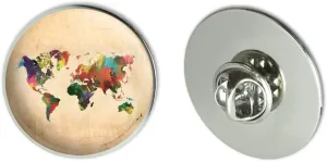Colorful Rainbow Map of the World Earth Globe Metal 1.1" Tie Tack Hat Lapel Pin Pinback
