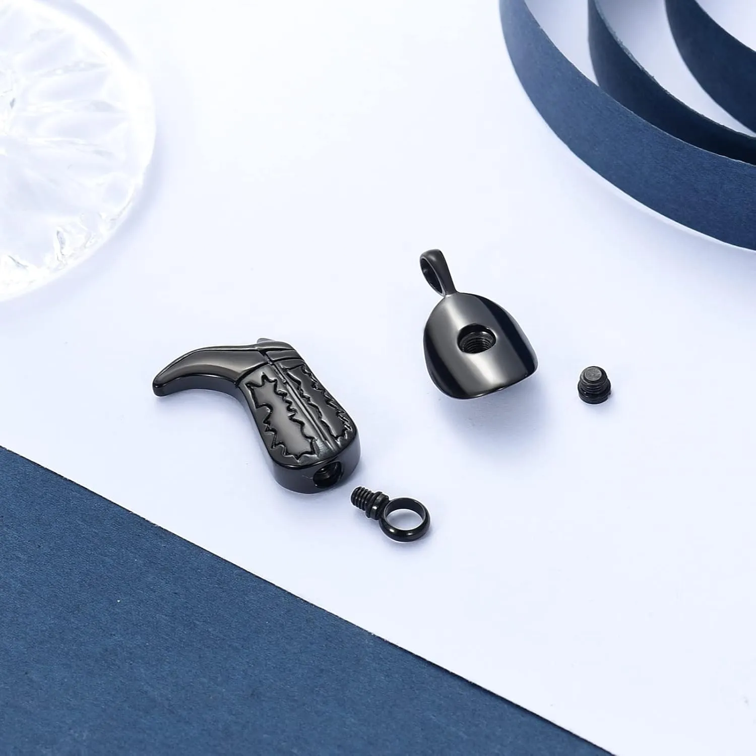 constantlife 2 Pack Cremation Jewelry for Ashes Stainless Steel Cowboy Boot & Hat Urn Necklace Keepsake Memorial Pendant for Women Men