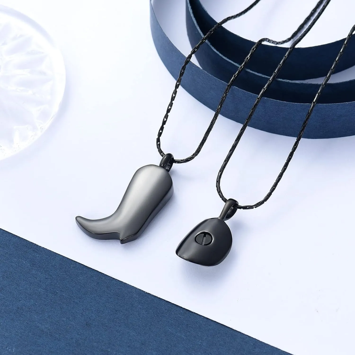 constantlife 2 Pack Cremation Jewelry for Ashes Stainless Steel Cowboy Boot & Hat Urn Necklace Keepsake Memorial Pendant for Women Men