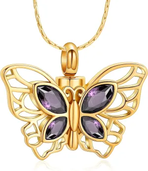 constantlife Butterfly Urn Necklace Cremation Jewelry for Ashes for Women Stainless Steel Inlaid Crystal Memorial Pendant Human Pet Ash Holder Keepsake Gift