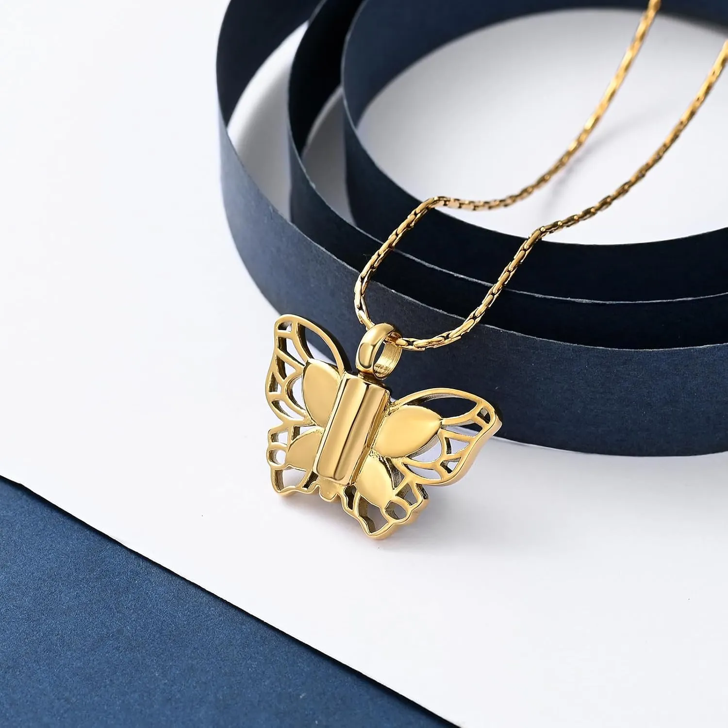 constantlife Butterfly Urn Necklace Cremation Jewelry for Ashes for Women Stainless Steel Inlaid Crystal Memorial Pendant Human Pet Ash Holder Keepsake Gift